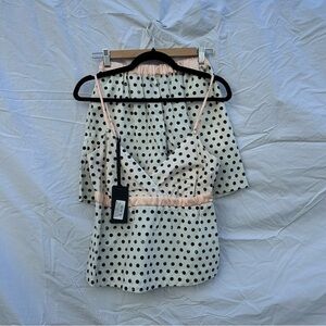 NWT Pinko Black and White Polka Dot Pajama Set Shorts and Tank Size 38